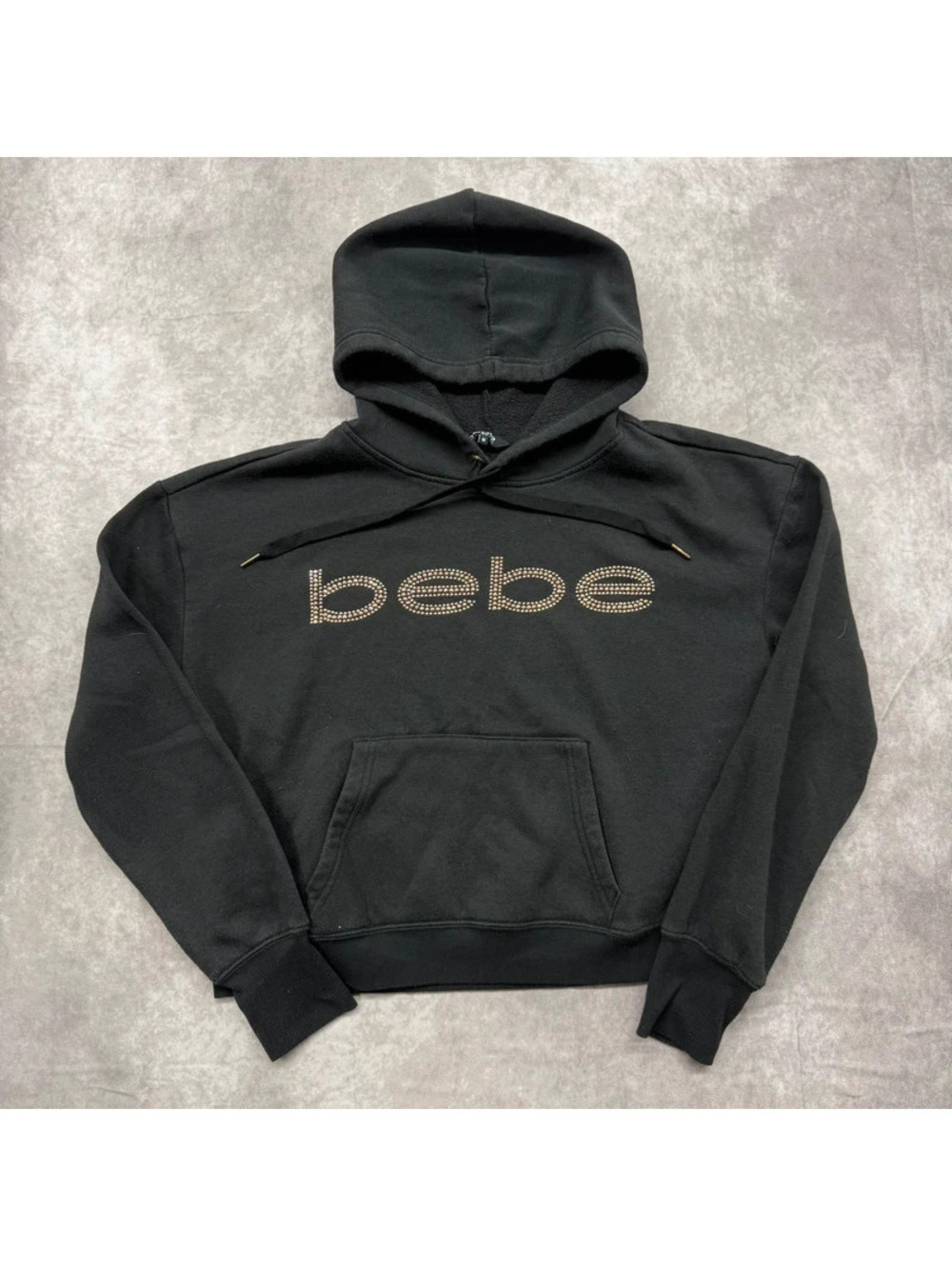 Bebe Sport Womens Medium Black Rhinestone Logo Hoodie Sweatshirt